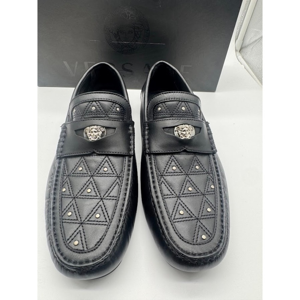 Versace Imola Medusa Leather Driver Loafers Black Mens EU 39 US 6 DSU6051 NIB